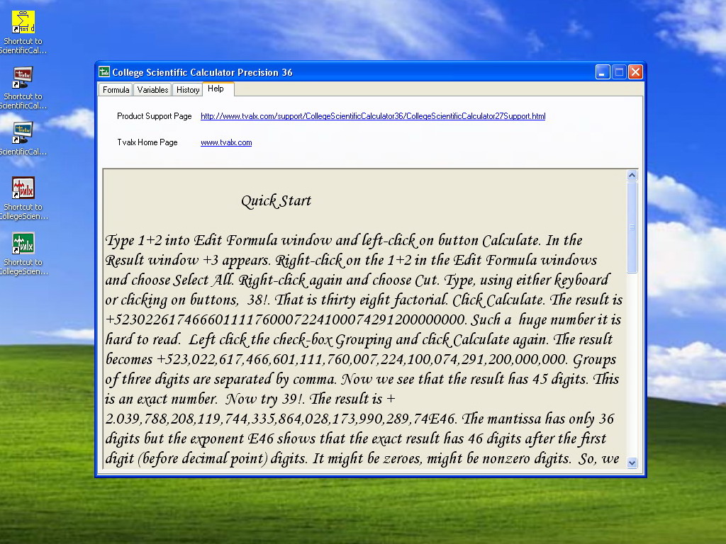 College Scientific Calculator Quick Start page