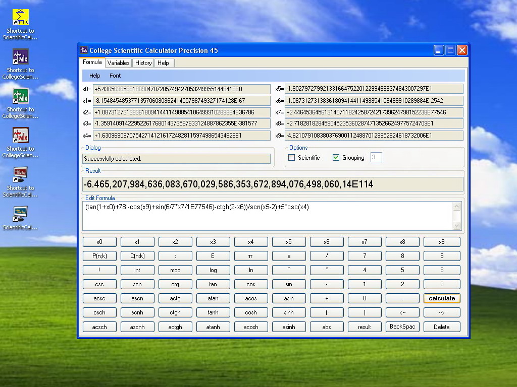 College Scientific Calculator 45 formula page