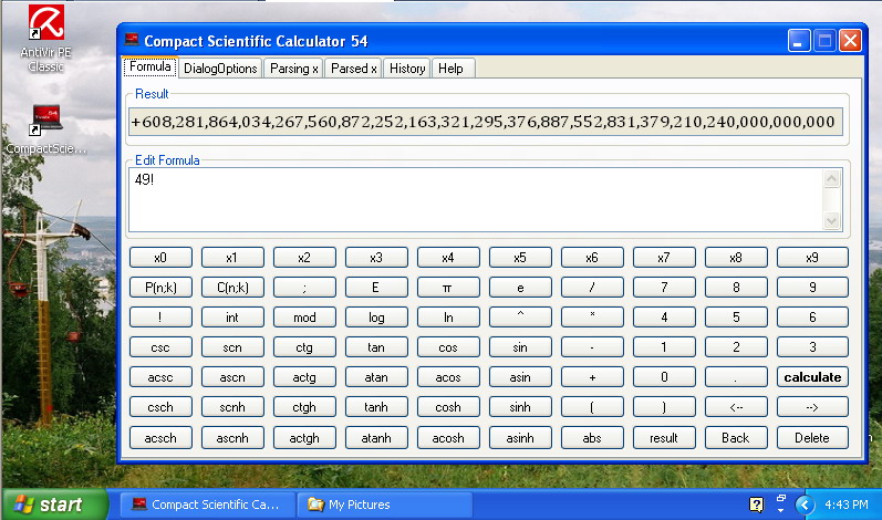 Compact Scientific Calculator in Windows XP with display 800x480 pixels :