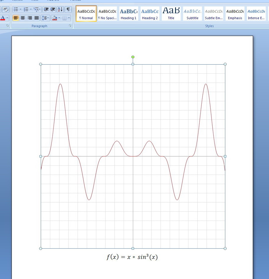 Insertion of graph built in Graphing Calculator 2D into MS Word document